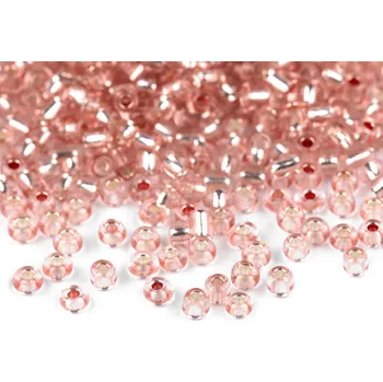 Dětské navlékací korálky Rokajl 8/0 - 3 mm s průtahem, střední, 39A pudrovo-lososová