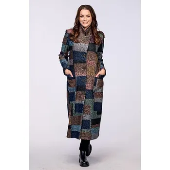 Dámský kabát Dlouhý barevný dámský kabát s fazonou a kapsami 7672 velikost S
