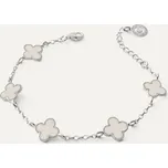 Náramek s pěti bílými jetelemi z pryskyřice na rolo řetízku