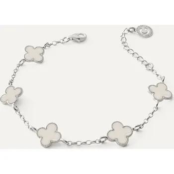 Náramek Náramek s pěti bílými jetelemi z pryskyřice na rolo řetízku