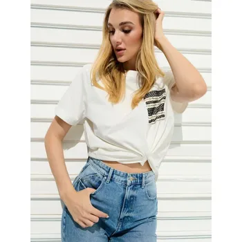 Dámské tričko Sinsay - Tričko s krátkým rukávem - krémová - 8281J-01X - 8281J-01X-XXS-1