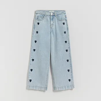 Dívčí džíny Reserved - Džíny wide leg s výšivkou - modrá - 296HN-50J - 296HN-50J-146