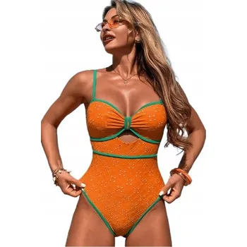Dámské plavky MÓDNÍ JEDNODÍLNÉ PLAVKY ZEŠTÍHLUJÍCÍ SEXY DÁMSKÉ ORANŽOVÉ L