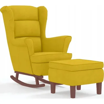 Křeslo Houpací křeslo s podnožkou žluté 78 x 93 x 97 cm, samet, kaučukové dřevo