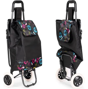 Nákupní taška Nákupní vozík s taškou 30 litrů, skládací sedadlo, velká kolečka, ModernHome PGJSFC021-BC