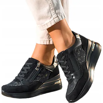 Dámské polobotky ČERNÉ DÁMSKÉ POLOBOTKY NA OZDOBNÉM KLÍNKU ZLATÉ DOPLŇKY NA ZIP vel. 41