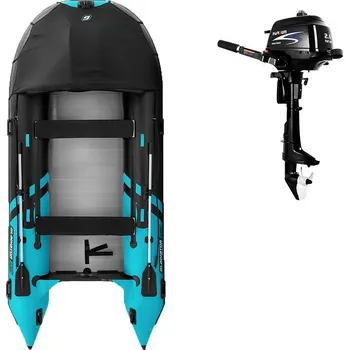 Sport Člun GLADIATOR ACTIVE C420AL black turquoise - nafukovací člun s hliníkovou podlahou - sada: se spalovacím motorem PARSUN F2,6 1,9 kW