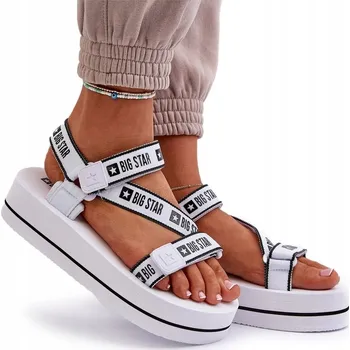 Dámské sandále DÁMSKÉ SANDÁLY NA PLATFORMĚ SE ZAPÍNÁNÍM NA SUCHÝ ZIP BIG STAR NN274A526 BÍLÉ 37