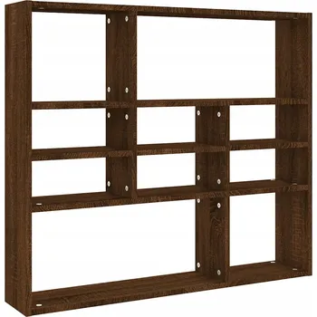 police Nástěnná police s 10 přihrádkami, hnědý dub, 90x16x78 cm