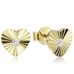 MINET Decentní pozlacené stříbrné náušnice srdíčka se zirkony