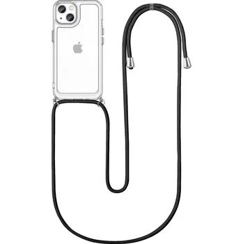 Pouzdro na mobilní telefon Kryt iPhone 13 mini silikon s černou šňůrkou průhledný (obal neboli pouzdro na iPhone 13 mini)