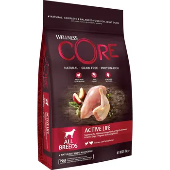 Krmivo pro psa Wellness Core Dog Active Life All Breeds kuře a krůta 10kg