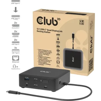 Club3D Dokovací stanice USB-C 12v1, 2xHDMI, 2xDP, 2xUSB-C, 1xUSB-C PD, 3xUSB, 1xRJ45, 1x3.5mm, černá CSV-2542