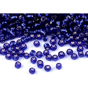 Dětské navlékací korálky Rokajl 8/0 - 3 mm s průtahem, velké, 28 modrá tmavá