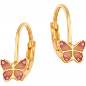 Náušnice COLIBRA Pozlacené Náušnice pro děti, růžovo - žlutí motýlci