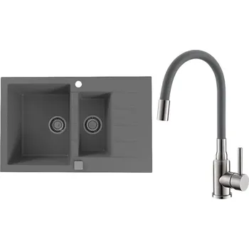 Set Alveus (dřez Cadit 70 Beton 81 + baterie Mintas Beton/Kartáčovaná ocel) SETA25139