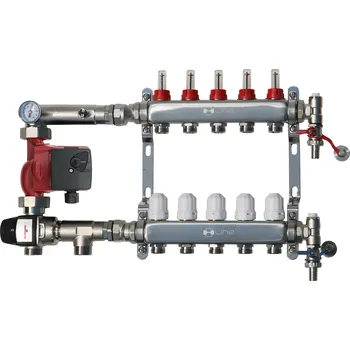 rozdělovač topení H-LINE 1" rozvodná směšovací sada, 2 cestný rozdělovač s průtokoměry, čerpadlo 3. rychl. 25-60/130 mm, vestavná skříň
