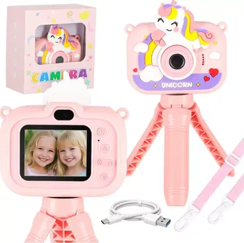 Digitální kompakt Dětský digitální fotoaparát s trojnožkou – jednorožec, růžový
