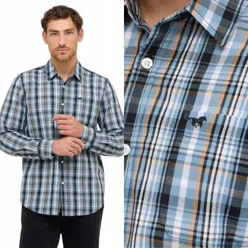 Pánská košile Mustang Chester Poplin Bavlněná Modrá Kostkovaná 6XL