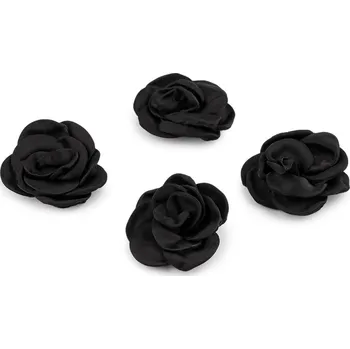Saténový květ růže k našití a nalepení Ø5; 6 cm, malé, 9 (Ø6 cm) černá