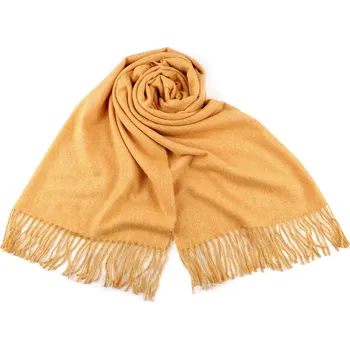 Šála Šátek / šála / pléd s třásněmi 70x190 cm, velké, 2 hořčicová