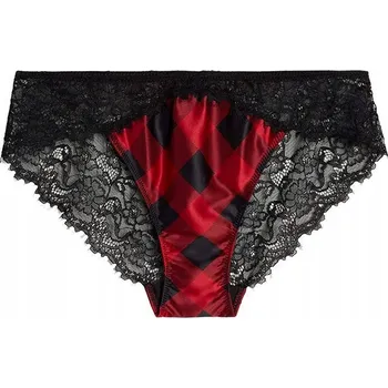 Kalhotky INTIMISSIMI saténové krajkové kalhotky kalhotky TARTAN černé červené kostkované S