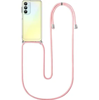 Pouzdro na mobilní telefon Kryt Samsung A16 s růžovou šňůrkou průhledný (obal neboli pouzdro na Samsung A16)