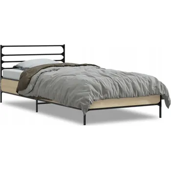 Postel Rám postele dub sonoma 203 x 93 x 74 cm, překližka, kov, bez matrace