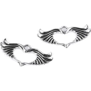 Přívěsek křídla / srdce 19x44 mm, barva platina