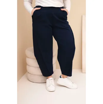 Dámské kalhoty Dámské bavlněné kalhoty Plus Size volného střihu s vysokým pasem modré Barva: Námořnická modř, Velikost: universal