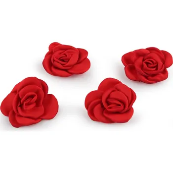 Saténový květ růže k našití a nalepení Ø5; 6 cm, střední, 5 (Ø5 cm) červená