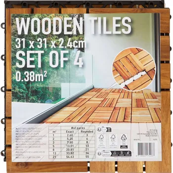 Dlažba Dřevěné terasové dlaždice 4 kusy / 31 x 31 x 2,5 cm / 0,38 m2
