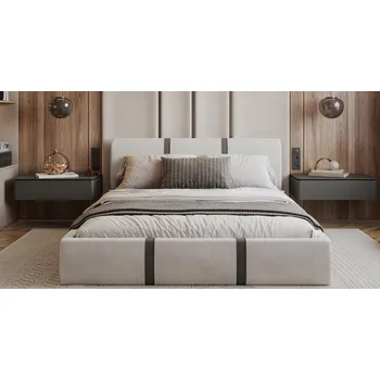 Postel Čalouněná postel PLATINUM bílá šedá 140x200 Trinity s dřevěným roštem