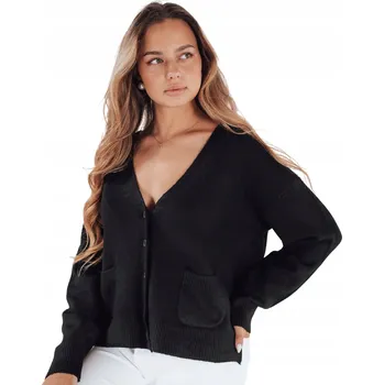 Dámský svetr Dámský propínací svetr s kapsami černý MY2508 - S/M