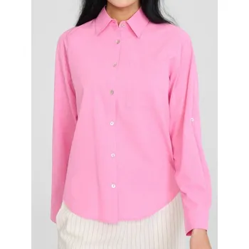 Dámské oblečení Sinsay - Bavlněné tričko s dlouhým rukávem - růžová - 715EX-30X - 715EX-30X-XS