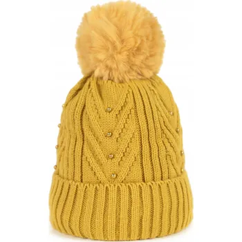 Čepice Čepice s bambulí Perlový šarm - dámská, dětská, žlutá