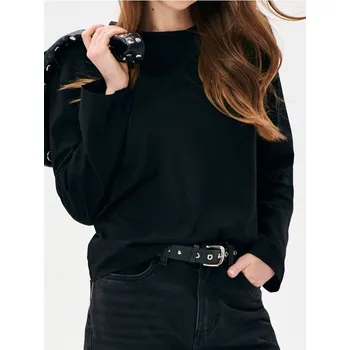 Dámské oblečení Sinsay - Základní bavlněná tričko s dlouhými rukávy - černá - 540HC-99X - 540HC-99X-XXS