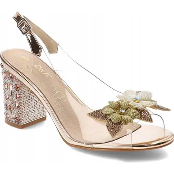 Dámské sandále Dámské elegantní boty na podpatku silikonové růžovo-zlaté DiA 38-331 velikost 36