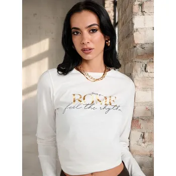 Dámské tričko Sinsay - Tričko s&nbsp;dlouhými rukávy - krémová - 629EG-01X - 629EG-01X-S