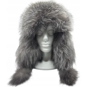 Čepice ČEPICE ZIMNÍ UŠANKA S KOŽÍŠKEM PILOTKA ZATEPLENÁ TEPLÁ KOŽÍŠEK STŘÍBRNÁ LIŠKA