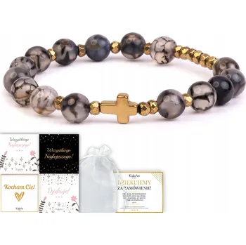 Náramek Růženec na ruku náramek s křížkem kámen achát šedý dračí KailaArt