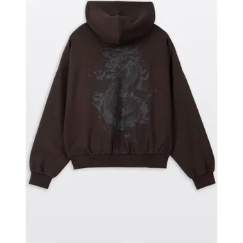 Dívčí mikina Reporter Young | Dívčí hnědá BOXY mikina s kapucí, na zip a s potiskem japonského draka na zádech - Barva HNĚDÁ, Velikost 152/158 261-0555G-01-720-1