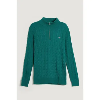 Pánský svetr SVETR GANT COTTON CABLE HALF ZIP DEEP FOREST GREEN