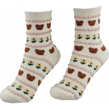 Dámské ponožky Ponožky Dámské Dlouhé Béžové s Vytlačenými Volánky a Medvídky Velikost 36-40