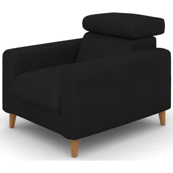 Křeslo Elegantní čalouněné křeslo s opěrkou hlavy do obývacího pokoje Goya - Bydgoskie Meble ev 01 nero, Přírodní Dub 94x84 cm