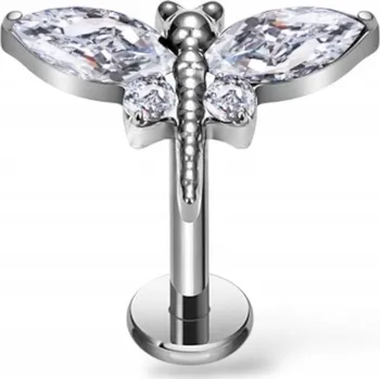 Piercing PIERCING stříbrný labret VÁŽKA se zirkony CONCH TITAN HELIX 1,2/8