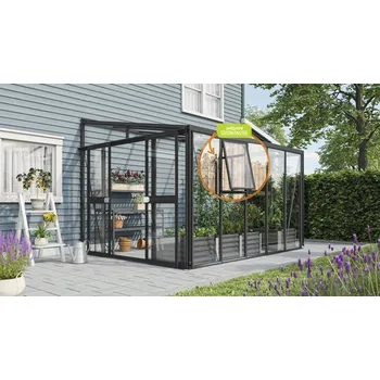 Skleník ke zdi Vitavia Athena 8600 kombinace skla a polykarbonátu 265,9 x 334,3 cm černý