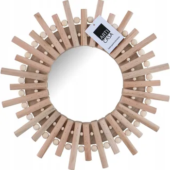 Zrcadlo Kulaté ZÁVĚSNÉ ZRCADLO v dřevěném rámu BOHO Dekorativní zrcadlo 30,5 cm