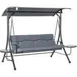 Outsunny Hollywoodská houpačka Třímístná zahradní houpačka Houpací lavice s nastavitelnou sluneční stříškou Čajový stolek Ocel Polyester Šedá+Černá 271 x 125 x 177 cm | Aosom