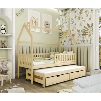 Dětská postel DĚTSKÁ POSTEL SE ZÁBRANOU MONKEJ 80X160 BOROVICE DOMEČEK 160X80 BEZ ZÁSUVEK